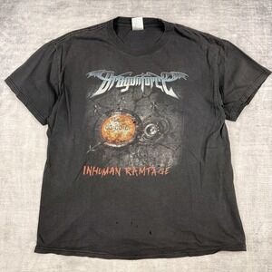 Dragonforce Shirt Men's Large Black‎ Inhuman Rampage Tour Faded Grunge Y2K Band